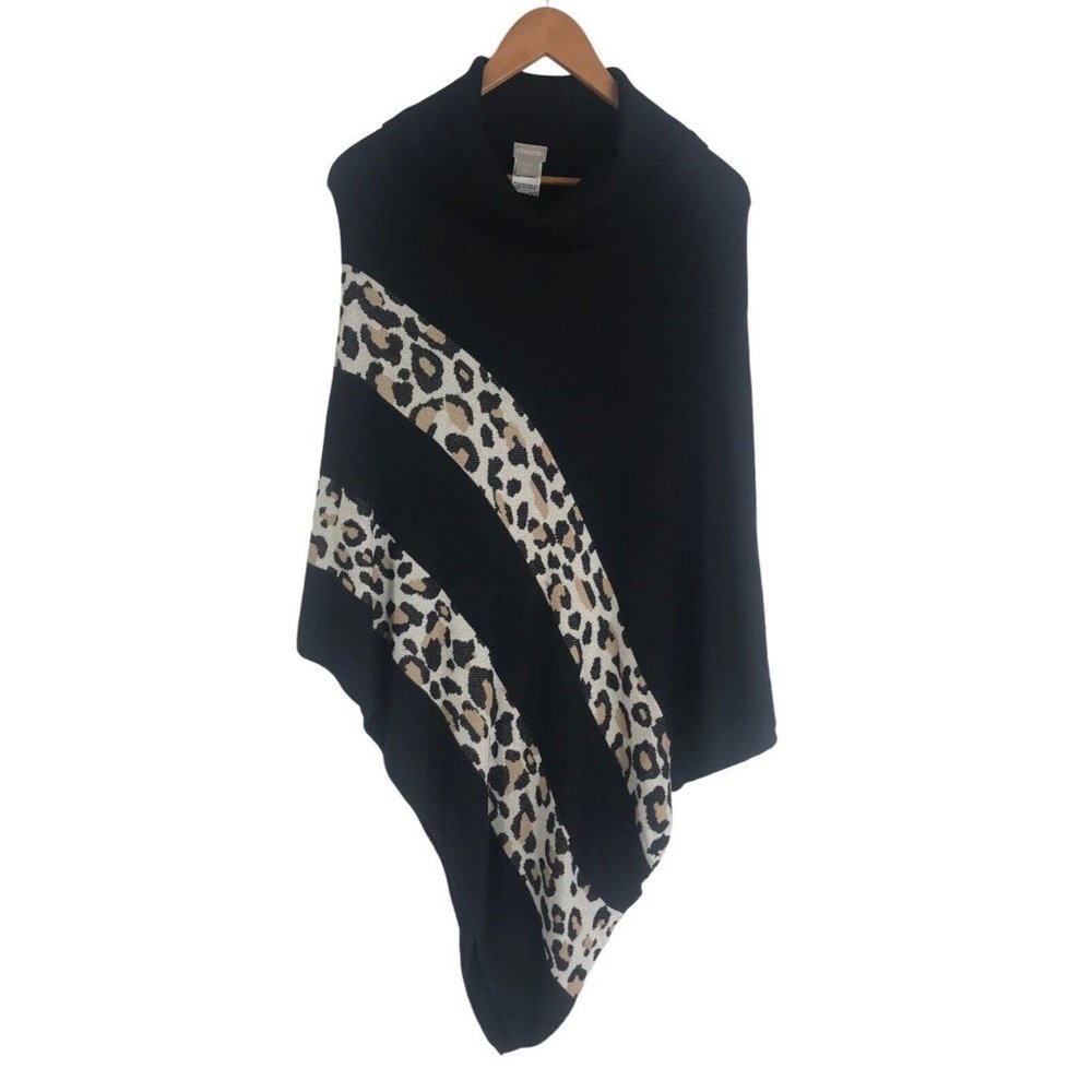 Chicos Cape Shawl Womens Size Small Medium Leopard‎ Black Brown Turtleneck